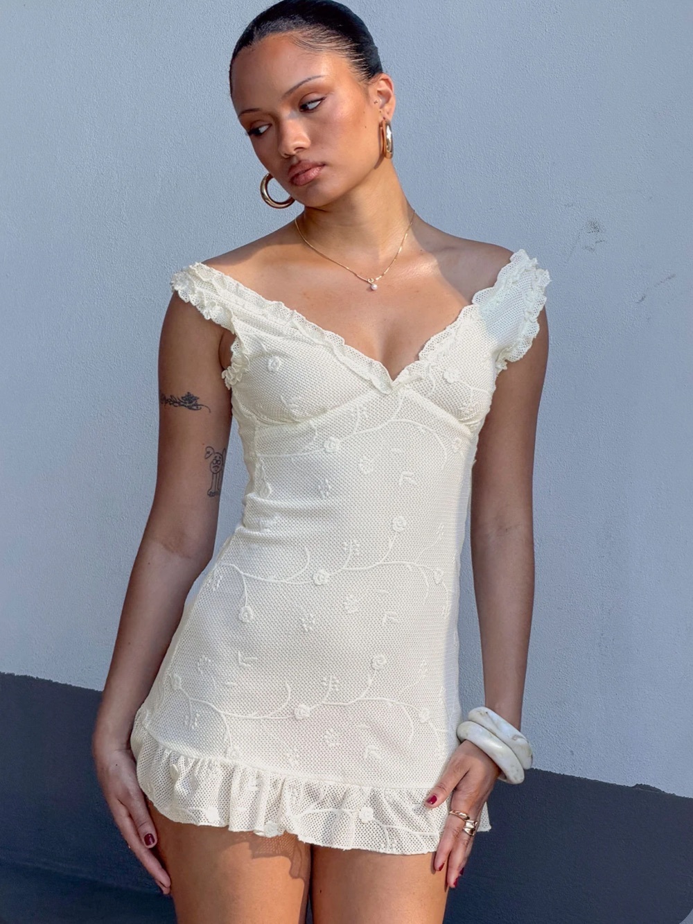 Princess Polly Cream Floral Lace Mini Dress